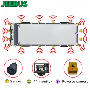 Sõiduki treener Bus Parking Radar Sensor Monitor System HD 1080P tagurpidi kaamera koos 16 Sensoritega Detection Blind Spot Vision Digital Warning Monitoring