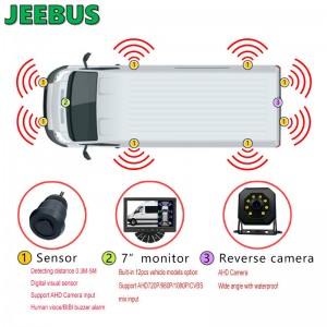 Córas Monatóireachta Braiteoir Páirceála Amhairc Ultrasonach Mórdhíola le Campa Van Carranna Droim ar ais 8Sensors Radar Braite Taispeántas Digiteach